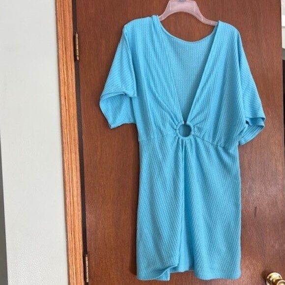 Women's Cupshe O-ring Coverup beach coverup dress waffle-knit aqua, size XL - Picture 1 of 3